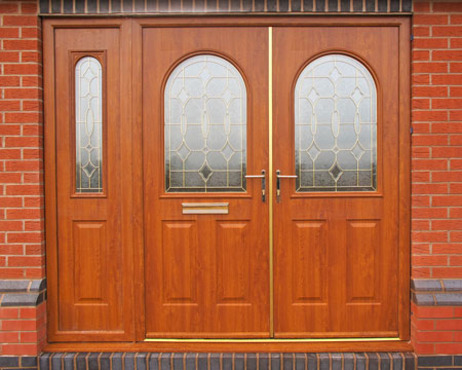 Stafford french doors and sidepanel in oak with matching oak frame